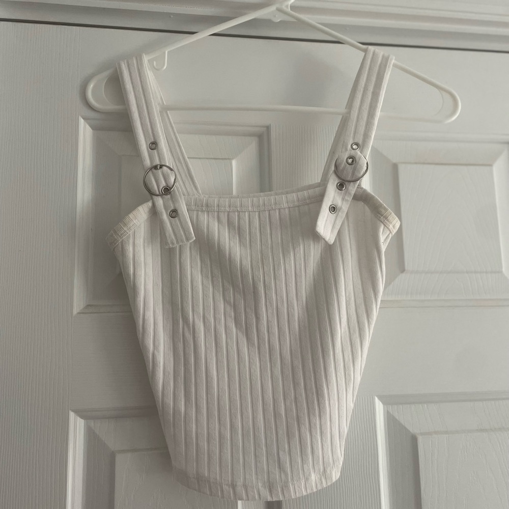 Hollister White “Buckle” Strap Crop Top